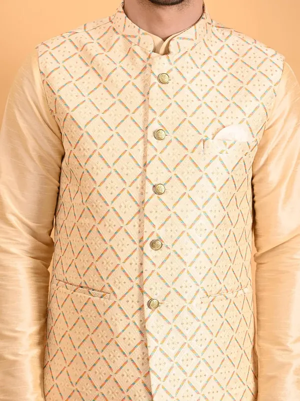 Men's_Silk_Blend_Kurta_Pajama_with_Designer_Ethnic_Nehru_Jacket/Modi_Jacket