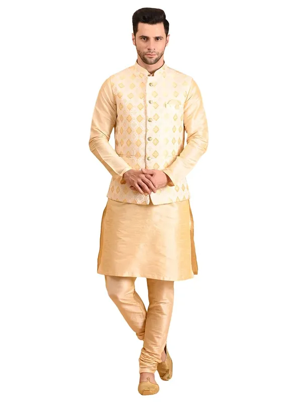 Men's_Silk_Blend_Kurta_Pajama_with_Designer_Ethnic_Nehru_Jacket/Modi_Jacket