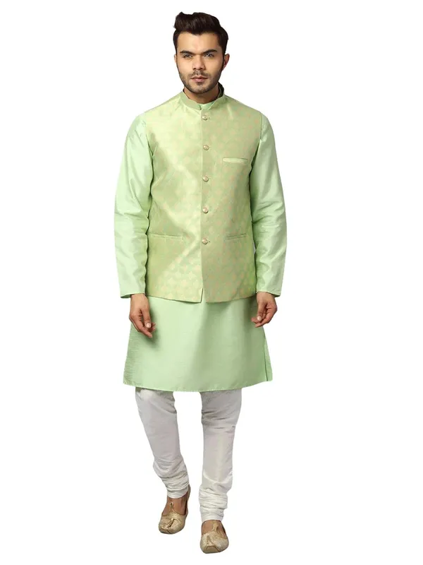 Men's_Silk_Blend_Regular_Kurta_Churidar_Pyjama_with_Bundi_Nehru_Jacket/Waistcoat