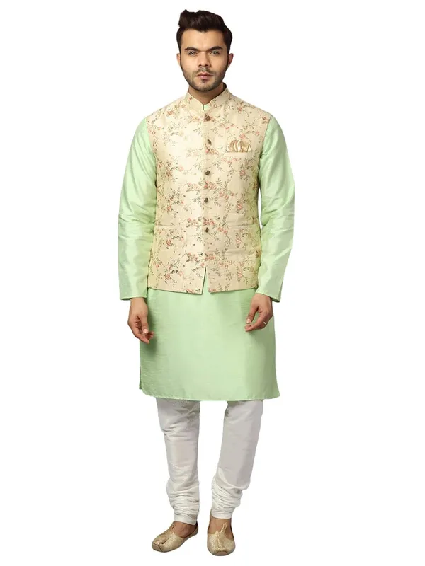 Men's_Silk_Blend_Regular_Kurta_Churidar_Pyjama_with_Bundi_Nehru_Jacket/Waistcoat