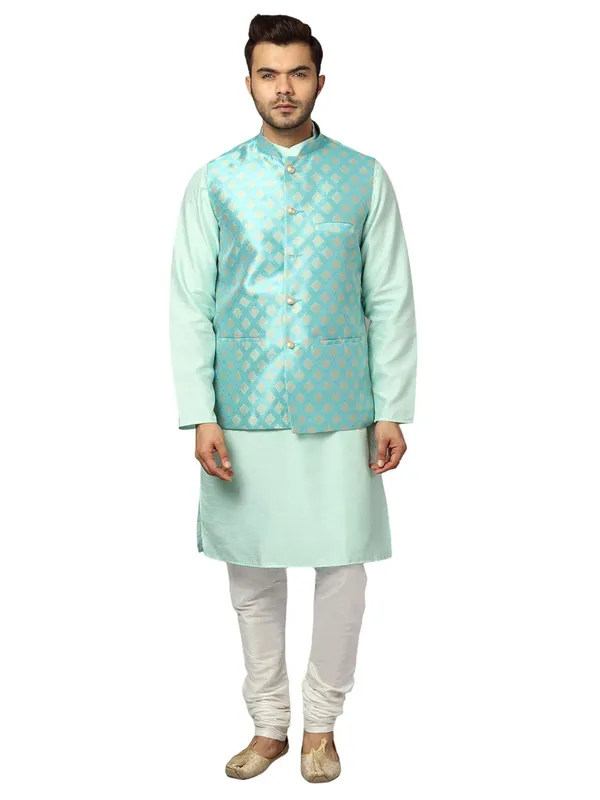 Men's_Silk_Blend_Regular_Kurta_Churidar_Pyjama_with_Bundi_Nehru_Jacket/Waistcoat