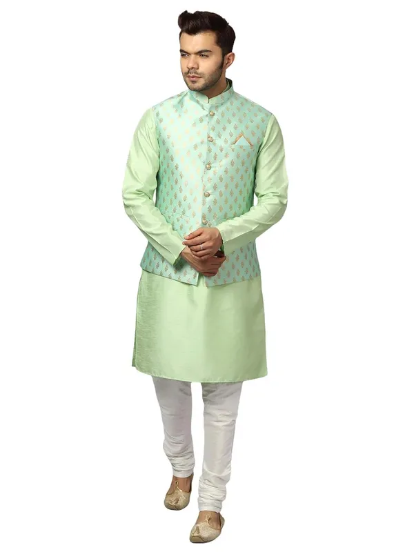 Men's_Silk_Blend_Regular_Kurta_Churidar_Pyjama_with_Bundi_Nehru_Jacket/Waistcoat