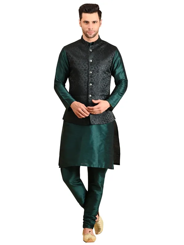 Men's_Silk_Blend_Kurta_Pajama_with_Designer_Ethnic_Nehru_Jacket/Modi_Jacket