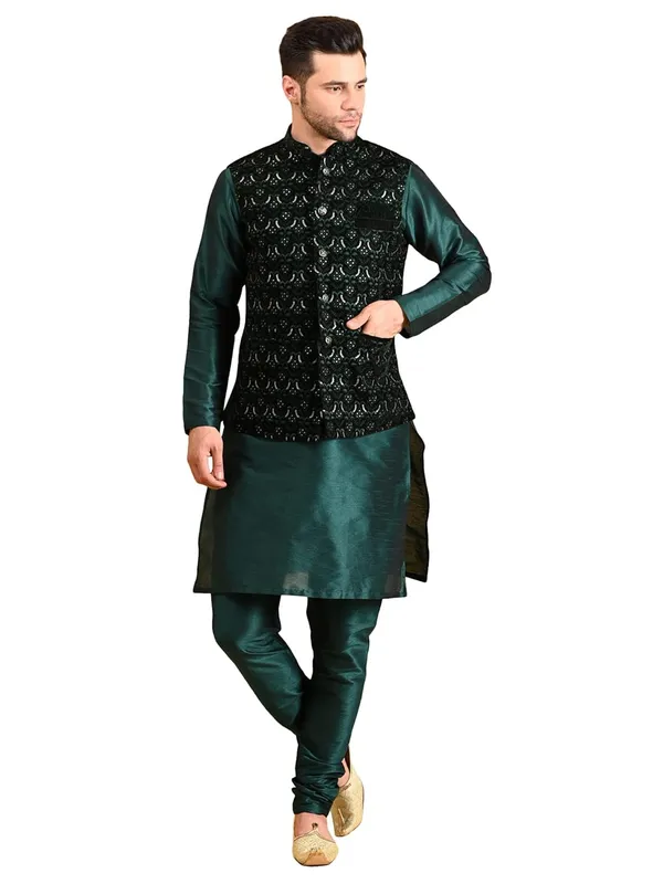 Men's_Silk_Blend_Kurta_Pajama_with_Designer_Ethnic_Nehru_Jacket/Modi_Jacket