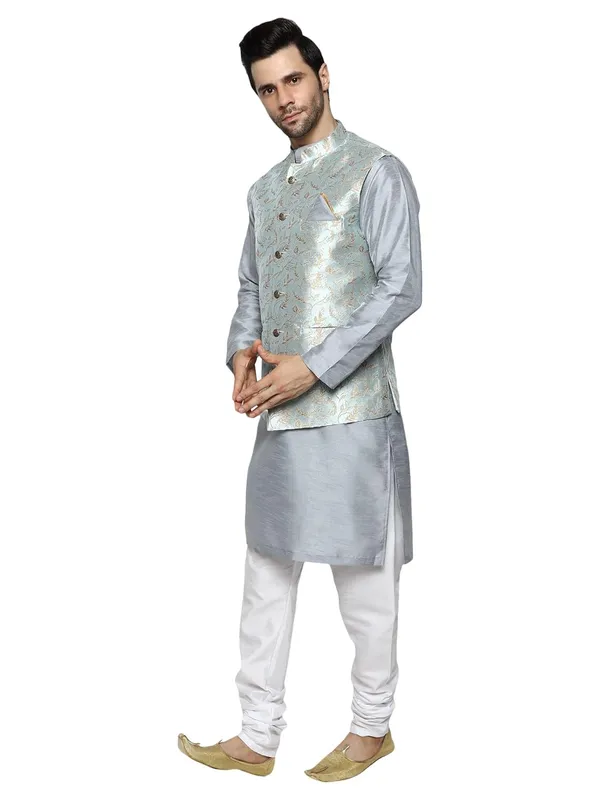 Men's_Silk_Blend_Kurta_Pajama_with_Designer_Ethnic_Nehru_Jacket/Modi_Jacket?