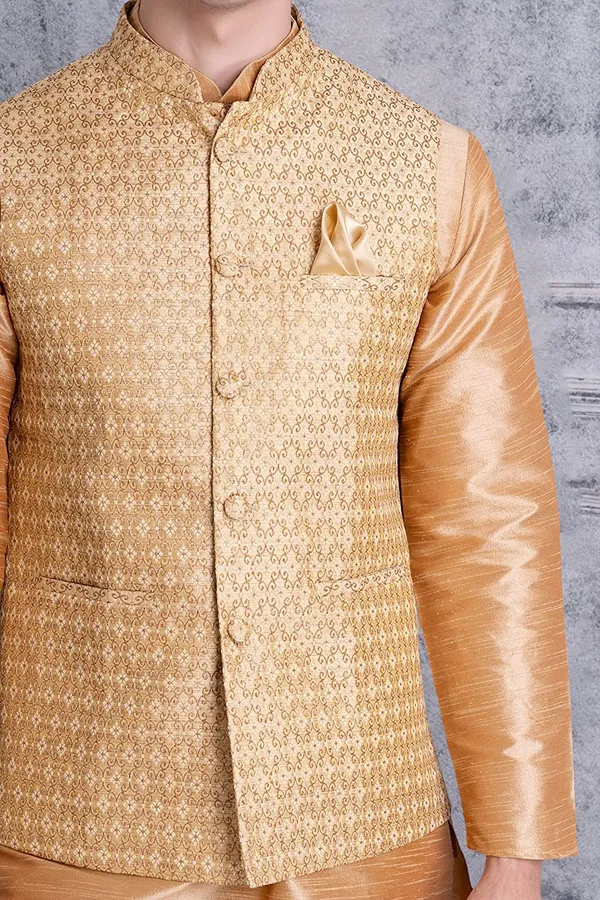 Men's_Silk_Blend_Regular_Kurta_Churidar_Pyjama_with_Bundi_Nehru_Jacket/Waistcoat