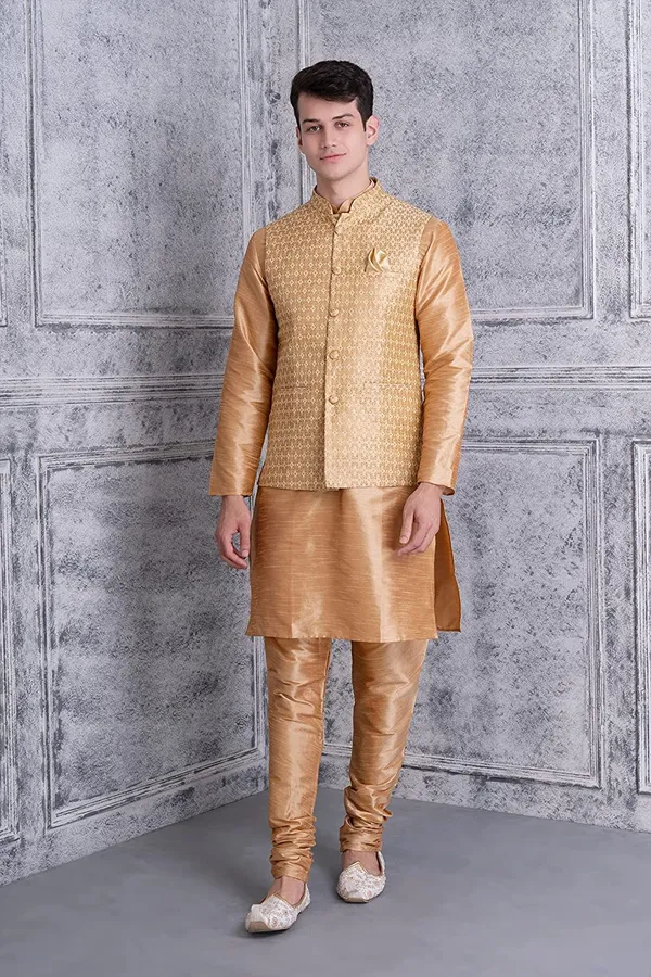 Men's_Silk_Blend_Regular_Kurta_Churidar_Pyjama_with_Bundi_Nehru_Jacket/Waistcoat