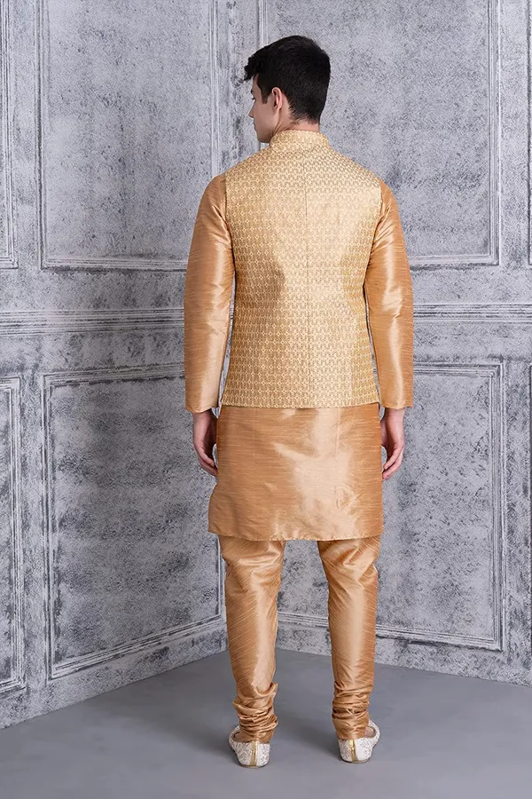 Men's_Silk_Blend_Regular_Kurta_Churidar_Pyjama_with_Bundi_Nehru_Jacket/Waistcoat