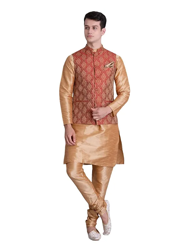 Men's_Silk_Blend_Regular_Kurta_Churidar_Pyjama_with_Bundi_Nehru_Jacket/Waistcoat