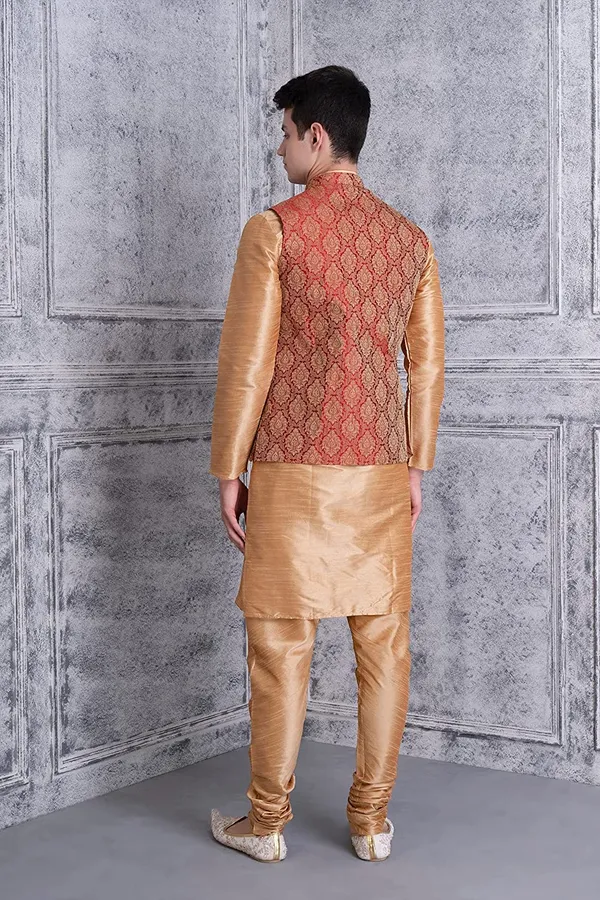 Men's_Silk_Blend_Regular_Kurta_Churidar_Pyjama_with_Bundi_Nehru_Jacket/Waistcoat
