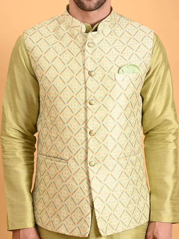 Men's_Silk_Blend_Kurta_Pajama_with_Designer_Ethnic_Nehru_Jacket/Modi_Jacket