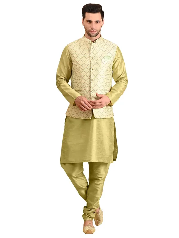 Men's_Silk_Blend_Kurta_Pajama_with_Designer_Ethnic_Nehru_Jacket/Modi_Jacket