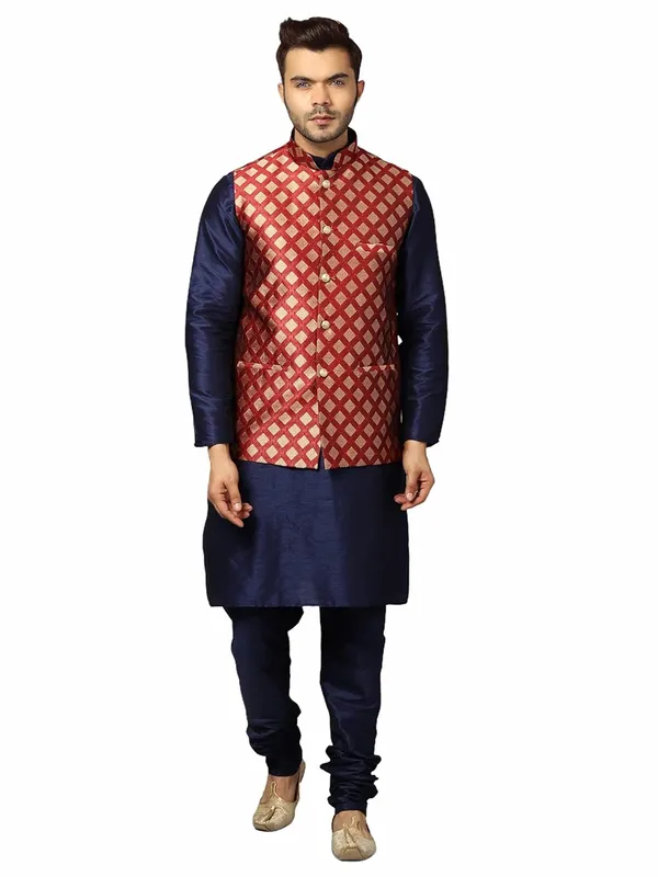 Men's_Silk_Blend_Regular_Kurta_Churidar_Pyjama_with_Bundi_Nehru_Jacket/Waistcoat