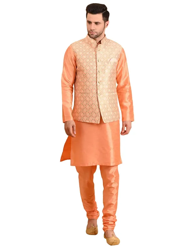 Men's_Silk_Blend_Kurta_Pajama_with_Designer_Ethnic_Nehru_Jacket/Modi_Jacket
