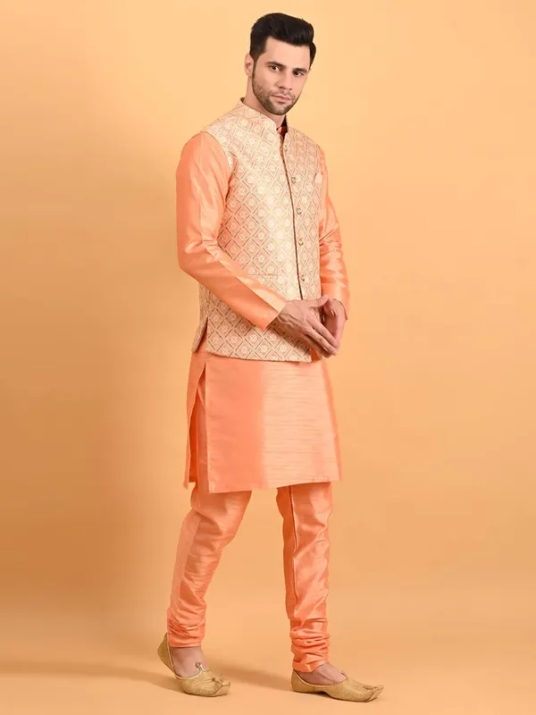 Men's_Silk_Blend_Kurta_Pajama_with_Designer_Ethnic_Nehru_Jacket/Modi_Jacket