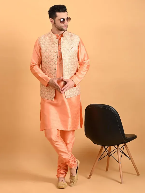 Men's_Silk_Blend_Kurta_Pajama_with_Designer_Ethnic_Nehru_Jacket/Modi_Jacket