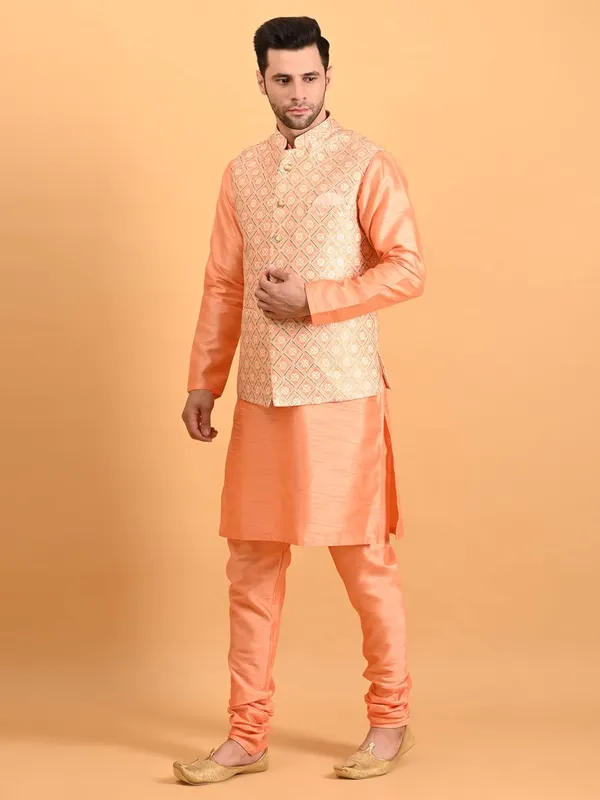 Men's_Silk_Blend_Kurta_Pajama_with_Designer_Ethnic_Nehru_Jacket/Modi_Jacket
