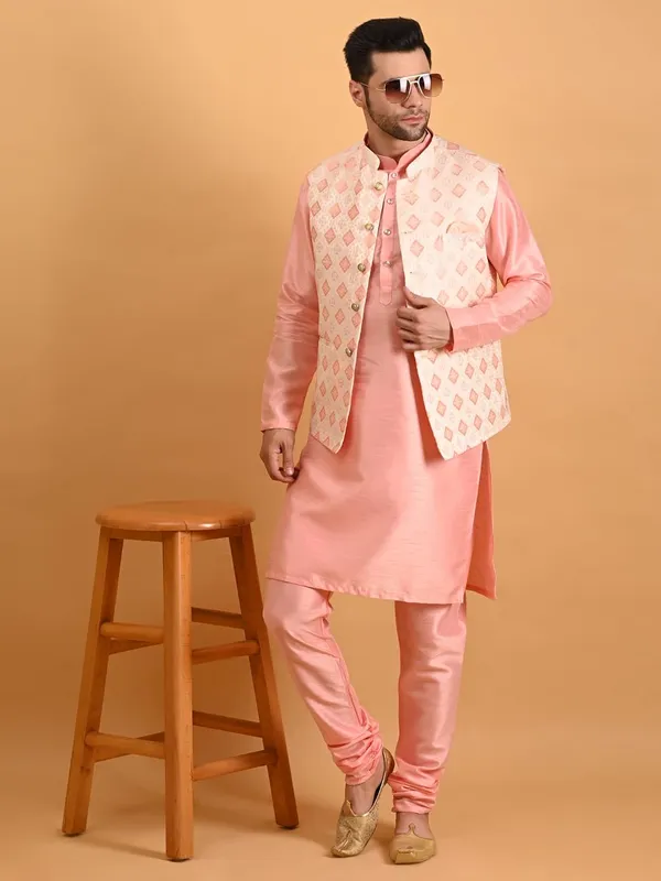 Men's_Silk_Blend_Kurta_Pajama_with_Designer_Ethnic_Nehru_Jacket/Modi_Jacket
