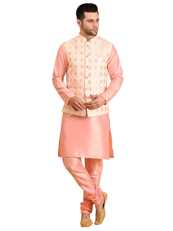 Men's_Silk_Blend_Kurta_Pajama_with_Designer_Ethnic_Nehru_Jacket/Modi_Jacket