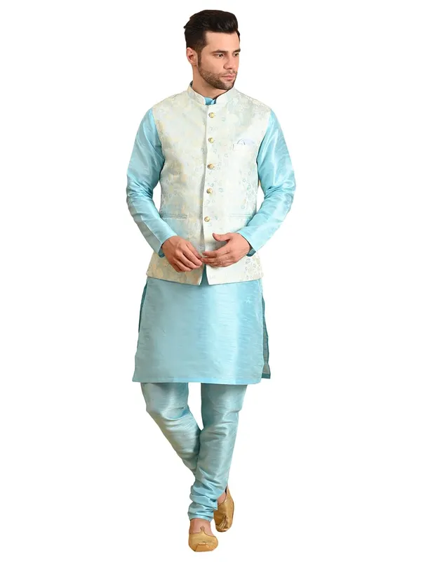 Men's_Silk_Blend_Kurta_Pajama_with_Designer_Ethnic_Nehru_Jacket/Modi_Jacket