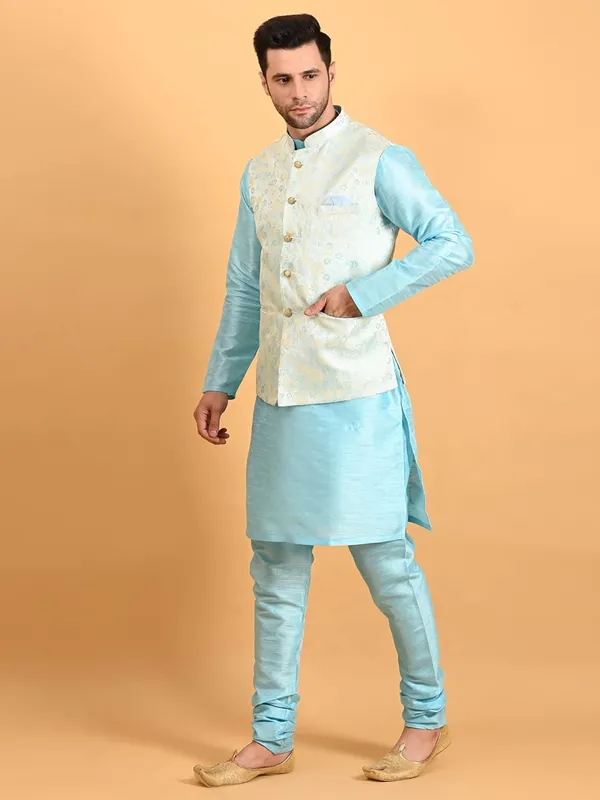 Men's_Silk_Blend_Kurta_Pajama_with_Designer_Ethnic_Nehru_Jacket/Modi_Jacket