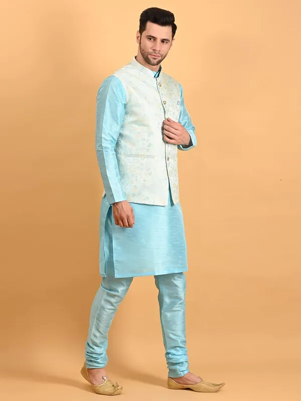 Men's_Silk_Blend_Kurta_Pajama_with_Designer_Ethnic_Nehru_Jacket/Modi_Jacket