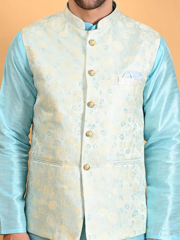 Men's_Silk_Blend_Kurta_Pajama_with_Designer_Ethnic_Nehru_Jacket/Modi_Jacket