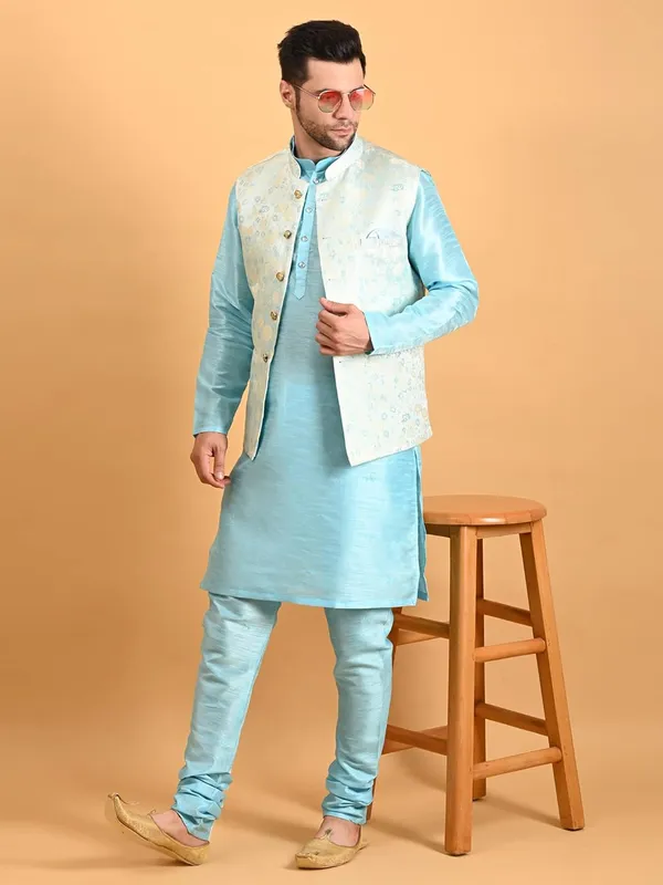 Men's_Silk_Blend_Kurta_Pajama_with_Designer_Ethnic_Nehru_Jacket/Modi_Jacket