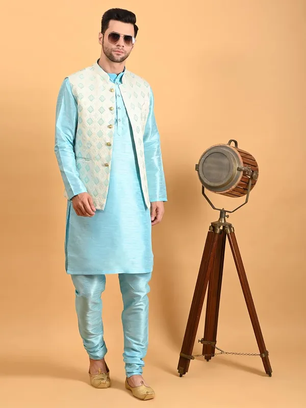 Men's_Silk_Blend_Kurta_Pajama_with_Designer_Ethnic_Nehru_Jacket/Modi_Jacket