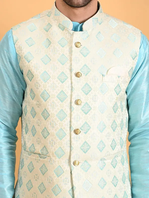 Men's_Silk_Blend_Kurta_Pajama_with_Designer_Ethnic_Nehru_Jacket/Modi_Jacket
