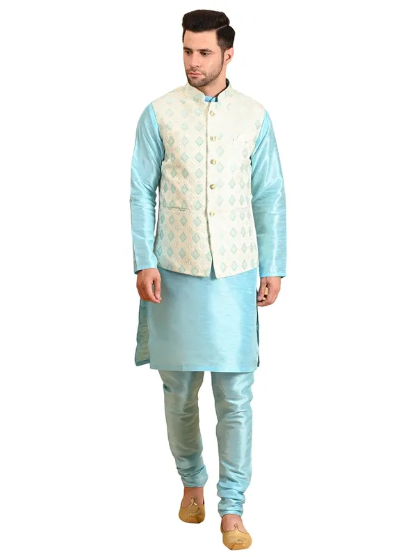 Men's_Silk_Blend_Kurta_Pajama_with_Designer_Ethnic_Nehru_Jacket/Modi_Jacket