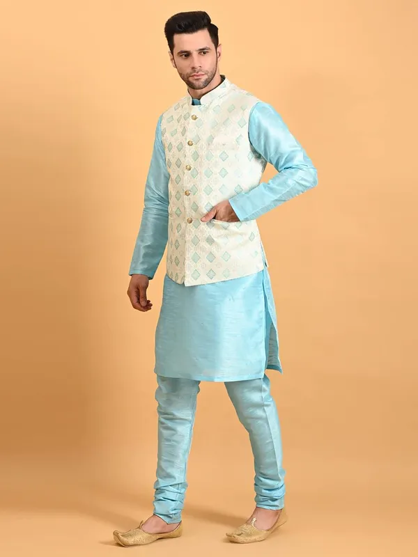 Men's_Silk_Blend_Kurta_Pajama_with_Designer_Ethnic_Nehru_Jacket/Modi_Jacket