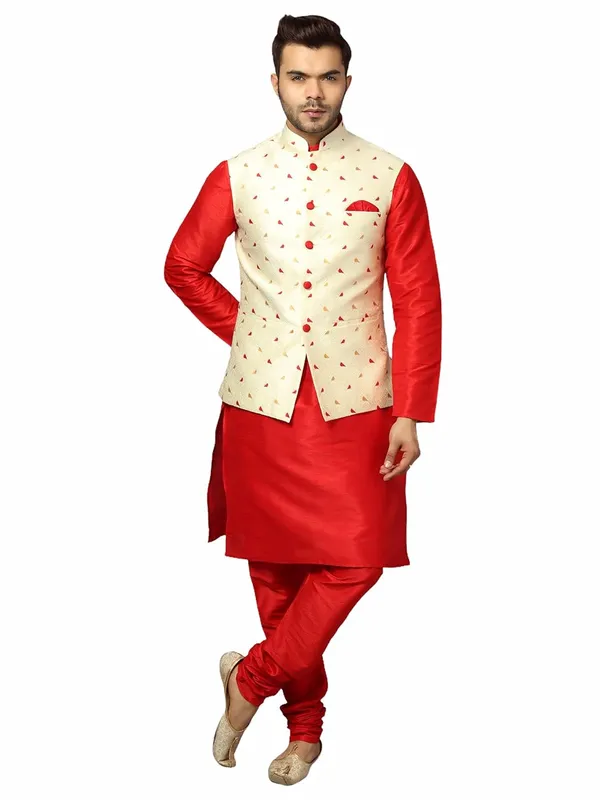 Men's_Silk_Blend_Regular_Kurta_Churidar_Pyjama_with_Bundi_Nehru_Jacket/Waistcoat