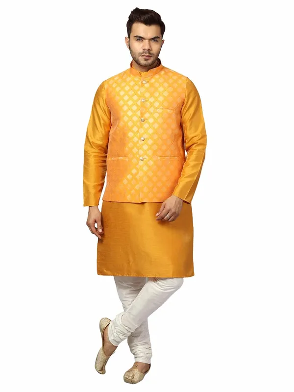 Men's_Silk_Blend_Regular_Kurta_Churidar_Pyjama_with_Bundi_Nehru_Jacket/Waistcoat