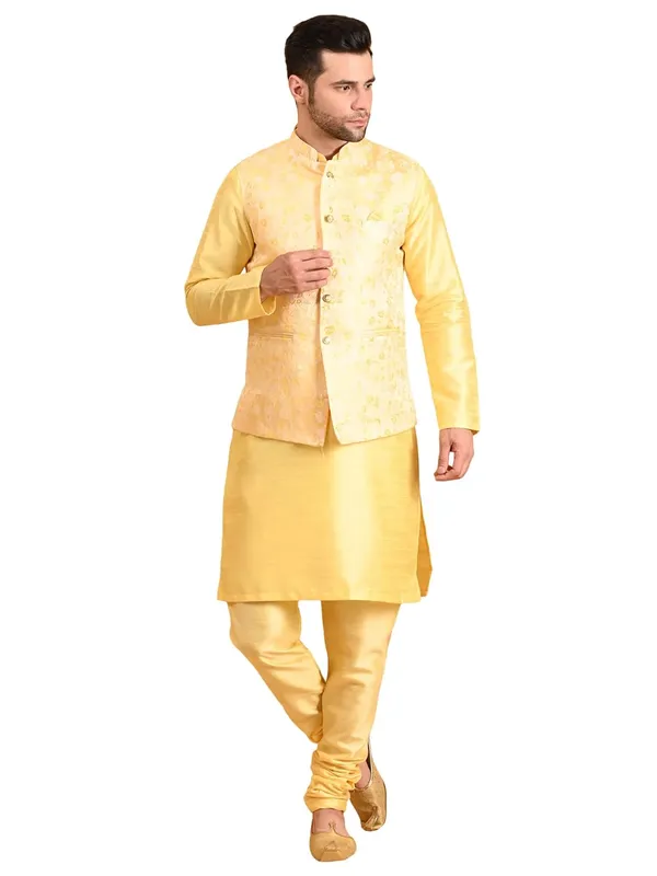 Men's_Silk_Blend_Kurta_Pajama_with_Designer_Ethnic_Nehru_Jacket/Modi_Jacket