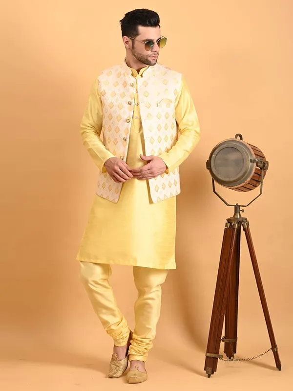 Men's_Silk_Blend_Kurta_Pajama_with_Designer_Ethnic_Nehru_Jacket/Modi_Jacket