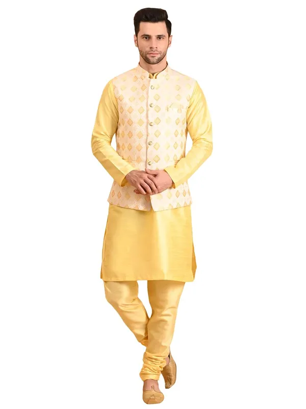 Men's_Silk_Blend_Kurta_Pajama_with_Designer_Ethnic_Nehru_Jacket/Modi_Jacket