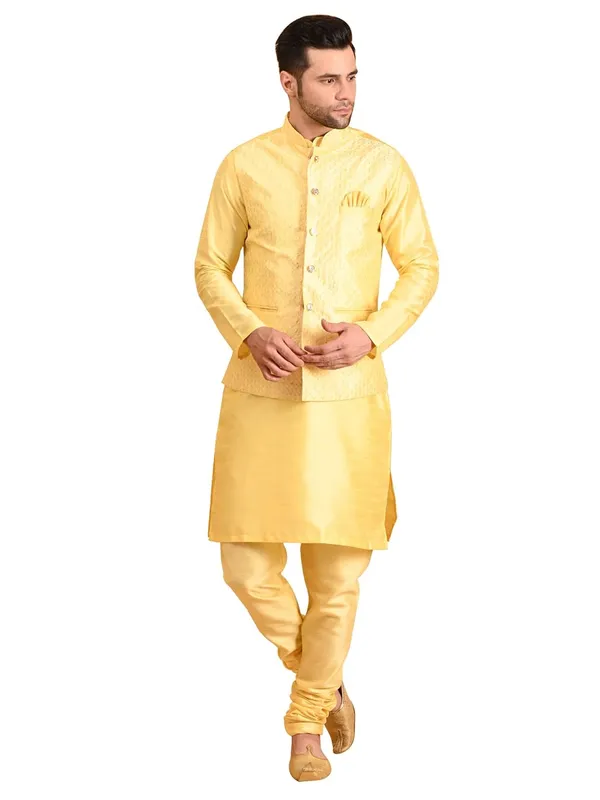 Men's_Silk_Blend_Kurta_Pajama_with_Designer_Ethnic_Nehru_Jacket/Modi_Jacket