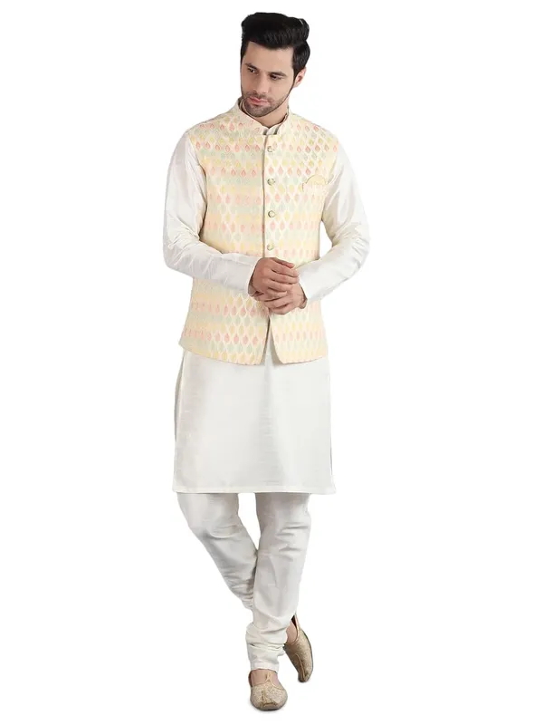 Men's_Silk_Blend_Kurta_Pajama_with_Designer_Ethnic_Nehru_Jacket/Modi_Jacket