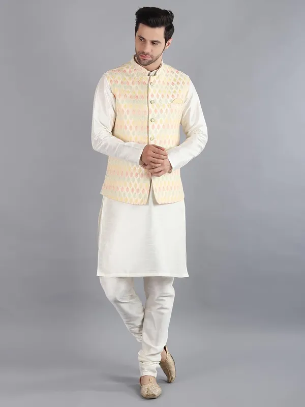 Men's_Silk_Blend_Kurta_Pajama_with_Designer_Ethnic_Nehru_Jacket/Modi_Jacket