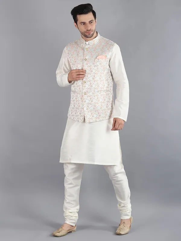 Men's_Silk_Blend_Kurta_Pajama_with_Designer_Ethnic_Nehru_Jacket/Modi_Jacket