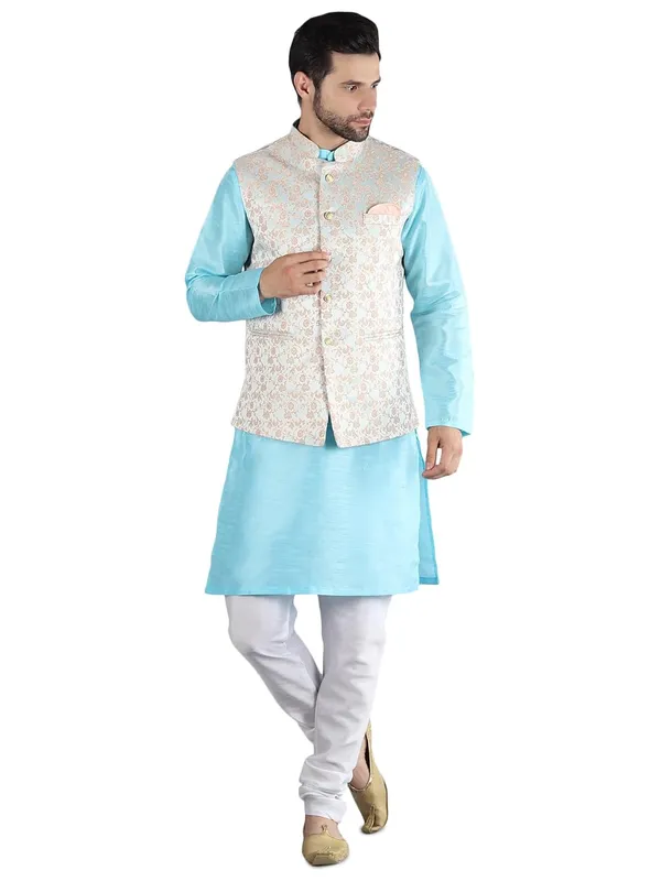Men's_Silk_Blend_Kurta_Pajama_with_Designer_Ethnic_Nehru_Jacket/Modi_Jacket