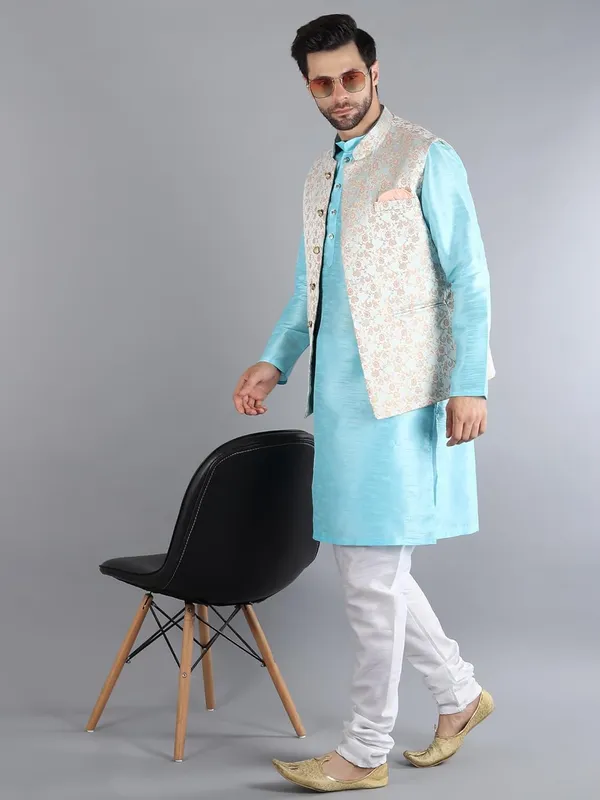 Men's_Silk_Blend_Kurta_Pajama_with_Designer_Ethnic_Nehru_Jacket/Modi_Jacket