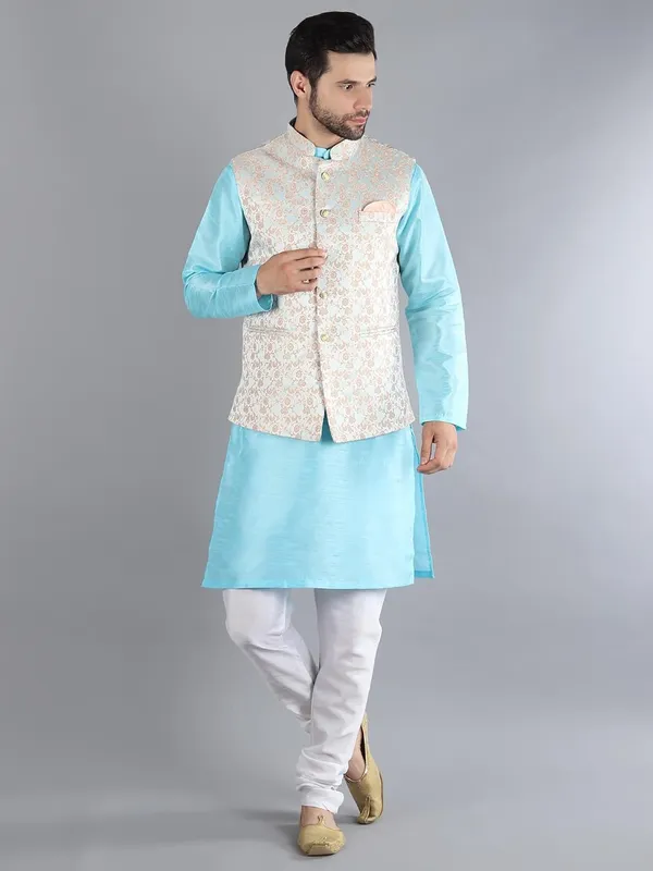 Men's_Silk_Blend_Kurta_Pajama_with_Designer_Ethnic_Nehru_Jacket/Modi_Jacket