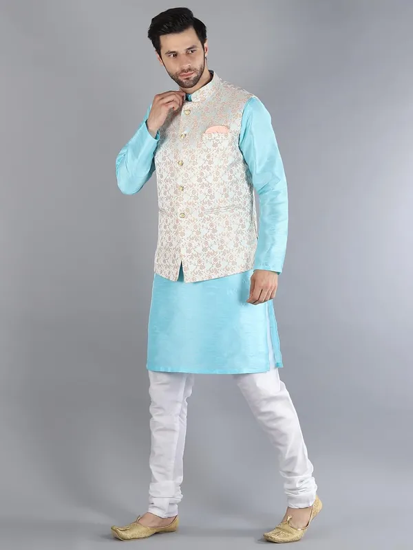 Men's_Silk_Blend_Kurta_Pajama_with_Designer_Ethnic_Nehru_Jacket/Modi_Jacket