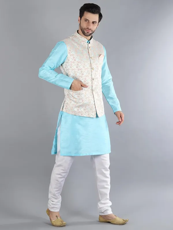 Men's_Silk_Blend_Kurta_Pajama_with_Designer_Ethnic_Nehru_Jacket/Modi_Jacket