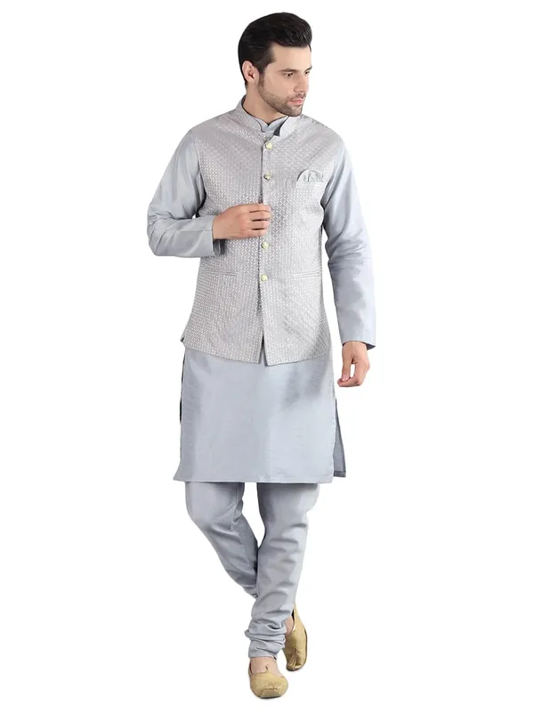 Men's_Silk_Blend_Kurta_Pajama_with_Designer_Ethnic_Nehru_Jacket/Modi_Jacket