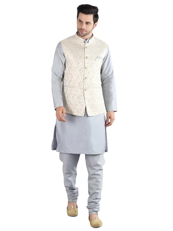 Men's_Silk_Blend_Kurta_Pajama_with_Designer_Ethnic_Nehru_Jacket/Modi_Jacket