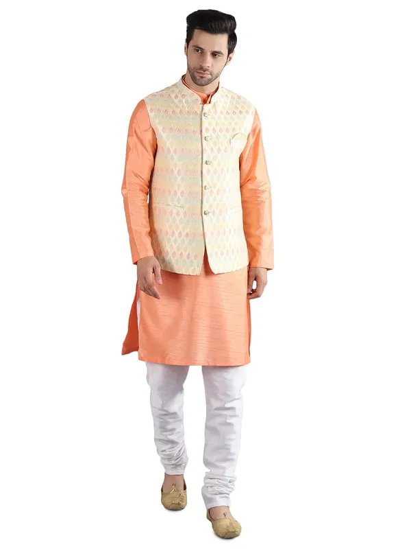 Men's_Silk_Blend_Kurta_Pajama_with_Designer_Ethnic_Nehru_Jacket/Modi_Jacket