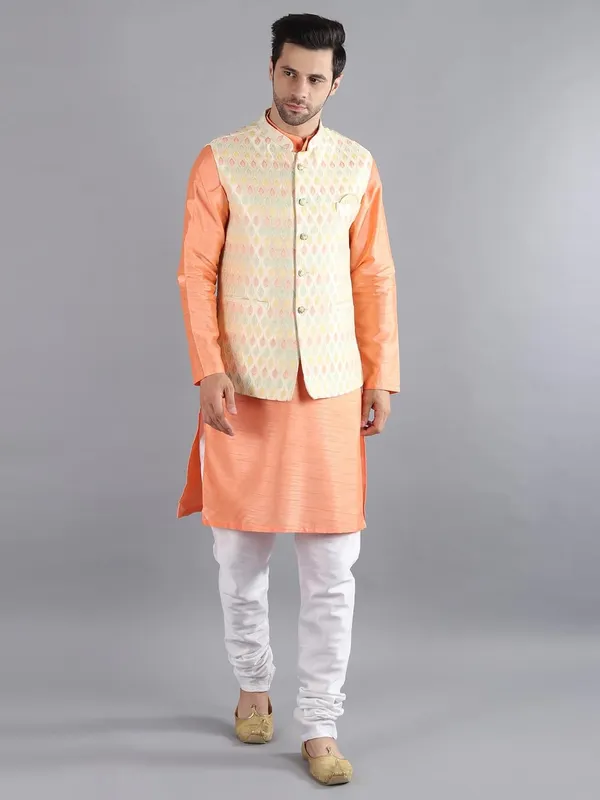 Men's_Silk_Blend_Kurta_Pajama_with_Designer_Ethnic_Nehru_Jacket/Modi_Jacket